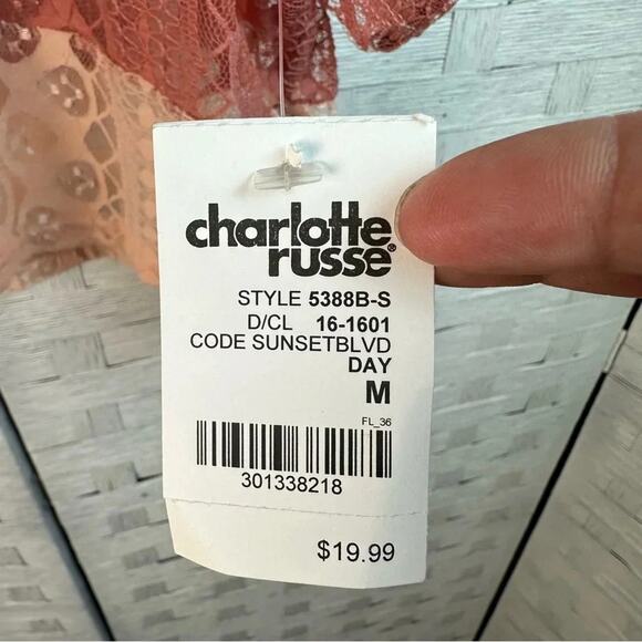 Charlotte Russe lace crop top pink stripes coquette girl whimsy Goth oversized - Picture 2 of 8